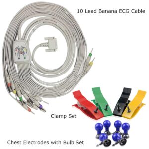 ECG Accessories Combo | 10 Lead Banana Type ECG Patient Cable | Chest Electrode Set | Clamp Set